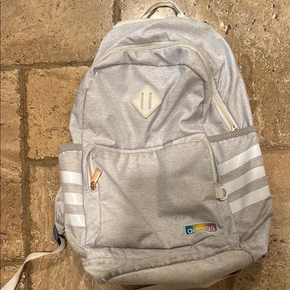 Adidas Gray Backpack with White Stripes